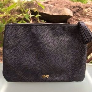 Black & Gold Sequin Textured Makeup Bag with Tassel Pull Ipsy Glam Bag *NEW